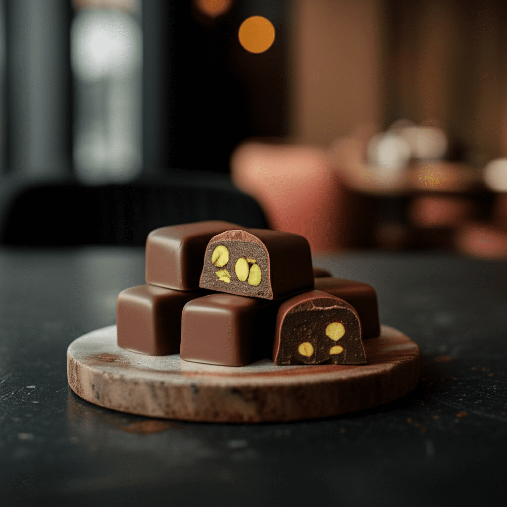 Generate a high-quality, relevant image prompt for an article about: Does Dubai Chocolate Have Pista