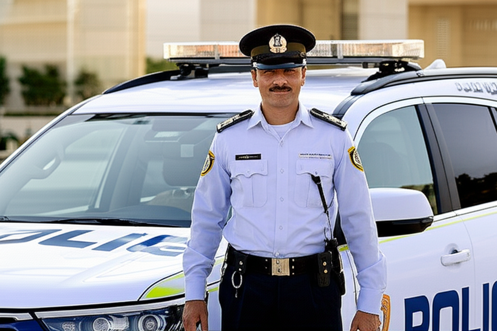 Generate a high-quality, relevant image prompt for an article about: Do Dubai Police Carry Guns: The