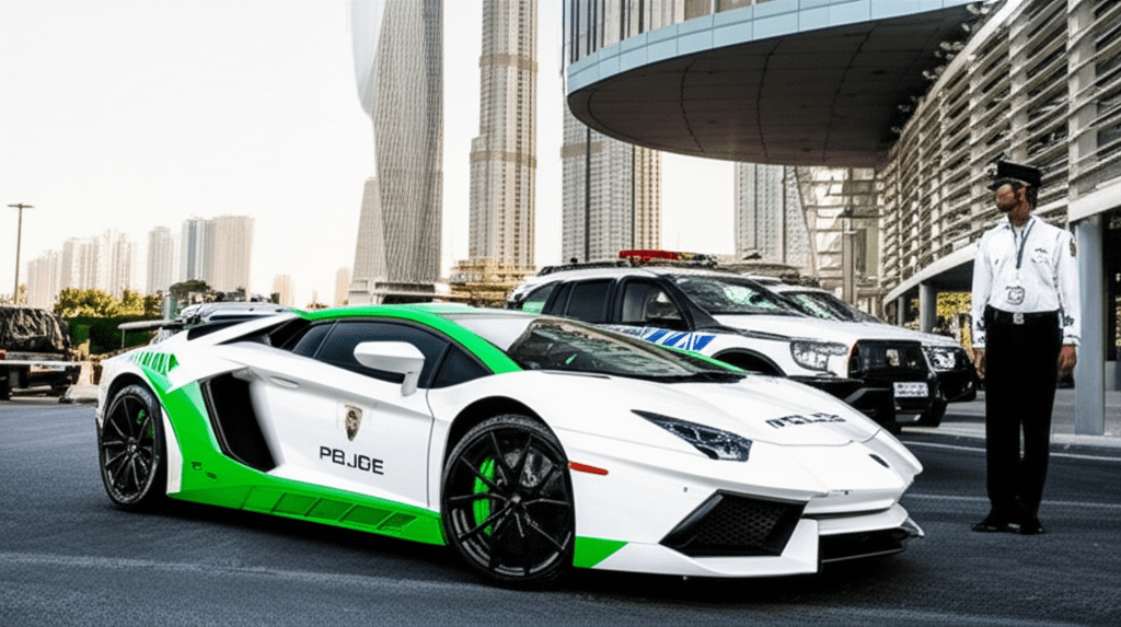 Generate a high-quality, relevant image prompt for an article about: Does Dubai Have Lamborghini Pol