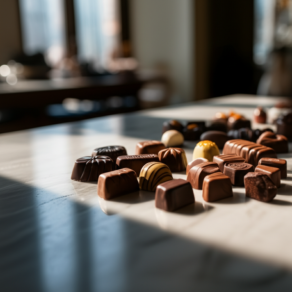 Generate a high-quality, relevant image prompt for an article about: Does See’s Candy Have Dubai Cho