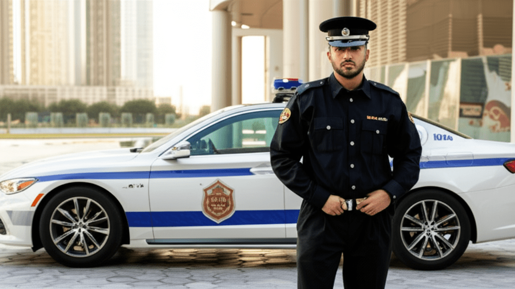 Generate a high-quality, relevant image prompt for an article about: Does Dubai Have Police? Yes, He