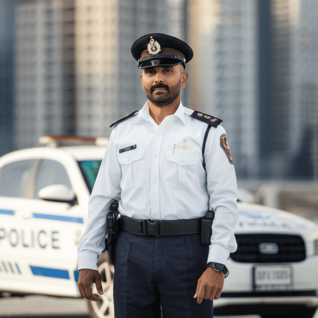 Generate a high-quality, relevant image prompt for an article about: Do Dubai Police Carry Guns?