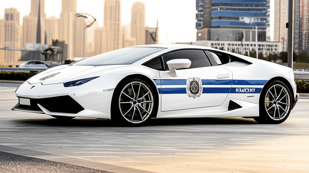 Generate a high-quality, relevant image prompt for an article about: Do Dubai Police Drive Lamborghi