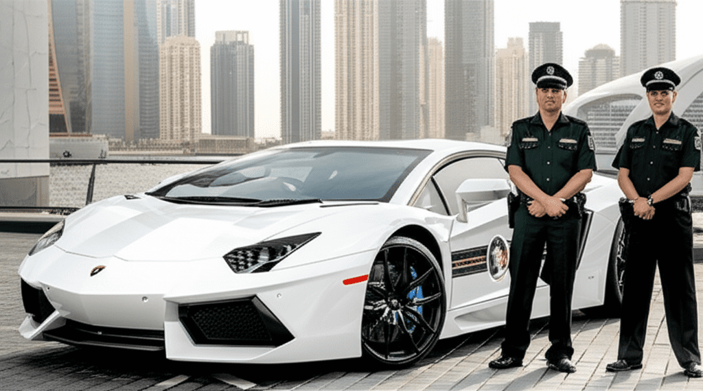 Generate a high-quality, relevant image prompt for an article about: Does Dubai Police Have Lamborgh