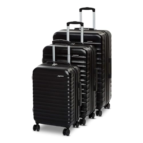 Amazon Basics 3-Piece Set (21″, 26″, 30″), Hardshell Suitcases With Wheels, Expandable For Up to 25% More Space, With Scratch-Resistant Surface, Four Multi-directional Wheels, Black