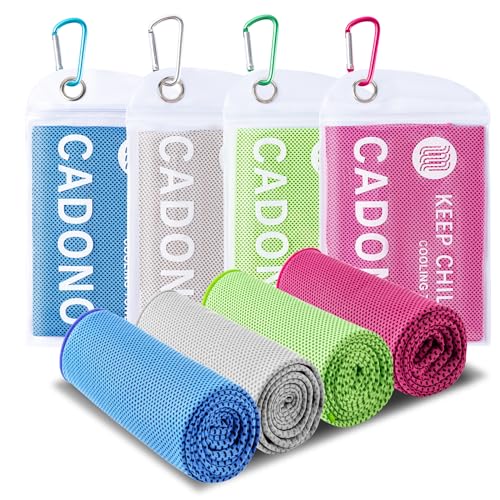 CADONO 4 Pack Cooling Towel (40″x12″), Soft Breathable Chilly Towel, Ice Towel, Microfiber Towel for Yoga, Sport, Running, Workout,Gym, Camping, Fitness, Workout & More Activities(Multicolor)