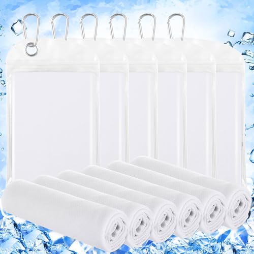 Hosuly 6 Pack Cooling Towels 40″ x 12″ Sport Towels, Cooling Rag for Neck and Face Ice Breathable Chilly Portable Neck Wraps for Yoga(White)